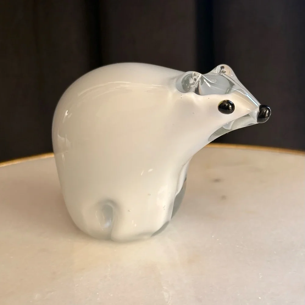 West Elm Glass Polar Bear Figurine - White and Black